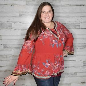 Printed Top with Bell Sleeves